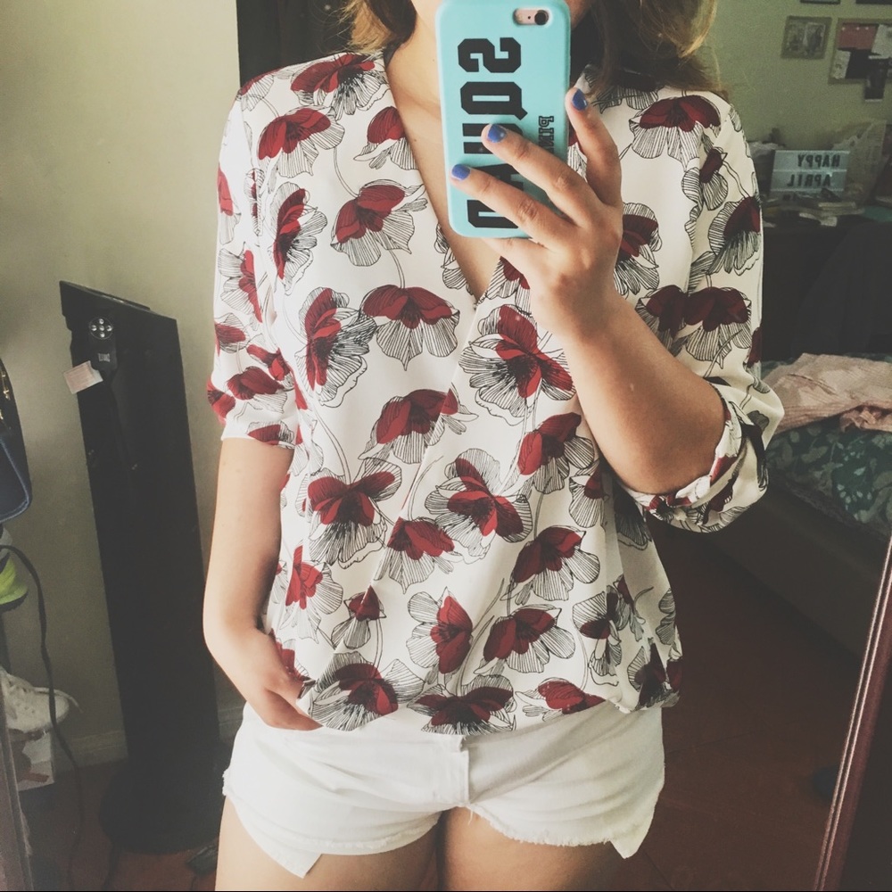 Alfani Floral Print Wrap Blouse women's top